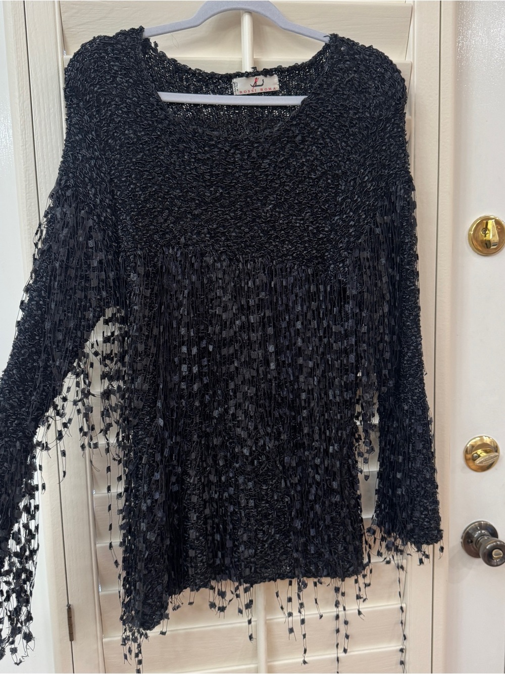 Vintage Y2K Black Fringe Knit Long Sleeve Sweater Top